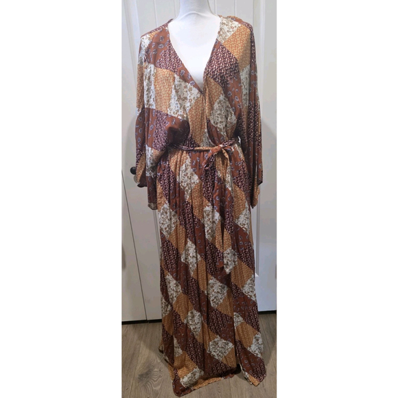 Sweet Lemon Harvest Patchwork Maxi Slit Dress Size L - Picture 1 of 9